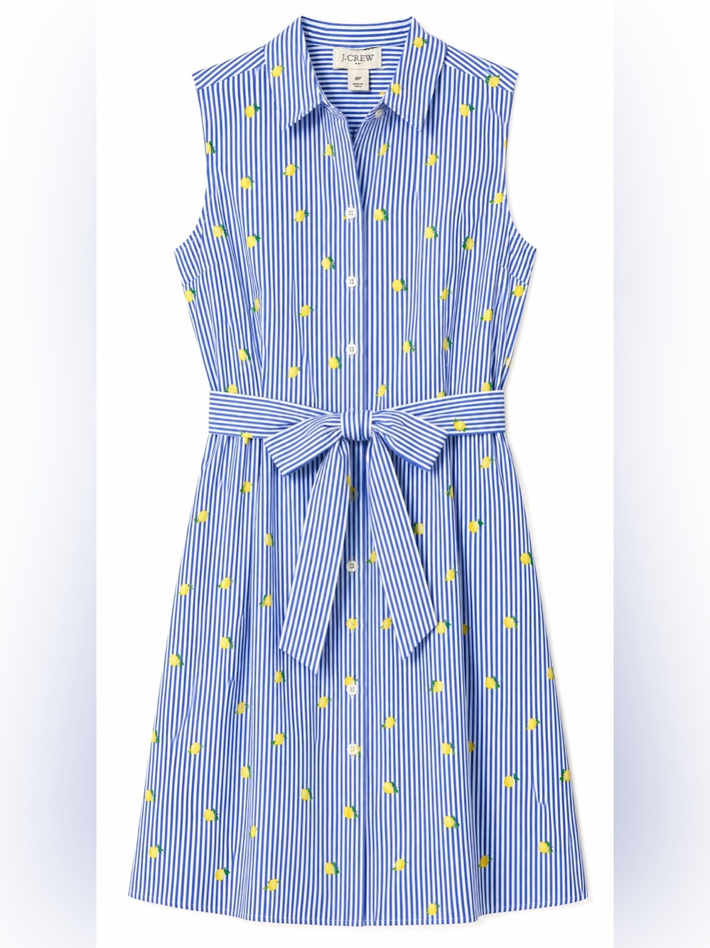 J Crew Cotton Blend Blue Striped Lemon Print Shirt Dress with Tie Waist- 8P